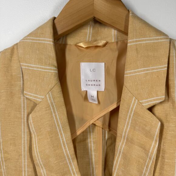 Lauren Conrad Linen Blazer Women M Yellow Golden White Stripe Spring Feminine - Picture 3 of 8